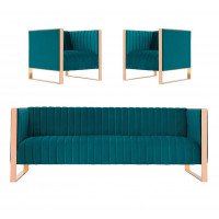 Manhattan Comfort 3A-SS559-TL Trillium 3-Piece Teal and Rose Gold Sofa and Armchair Set